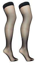 Micronet Hold Ups With Glitter Top Lace Black or Royal Blue One Size