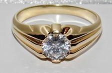 MENS 9ct Yellow Gold on Silver Gypsy Ring - Claw Set Solitaire - Simulated