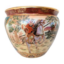 Vintage Chinese oriental koi carp fish bowl jardinière planter 