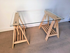 IKEA Trestle table with glass top Finnvard adjustable height