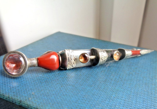 Scottish silver agate brooch - scottish,