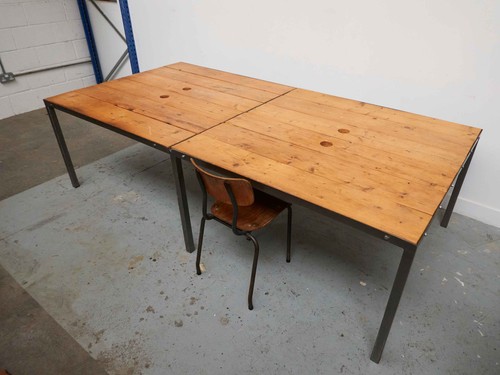 Large metal work table wooden - large,