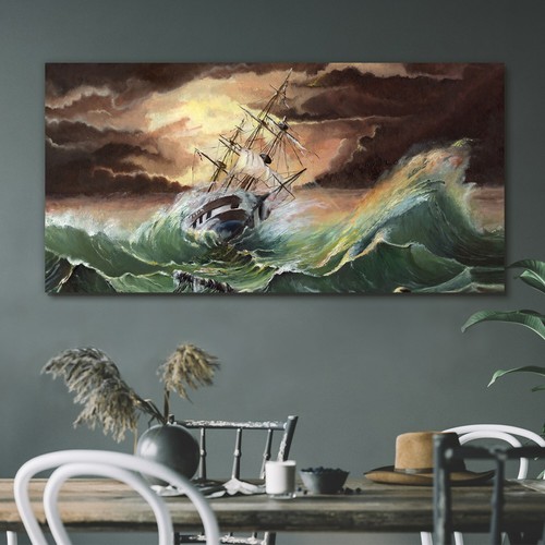 Painting boat ship - painting, ocean