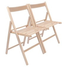 2x Natural Wooden Folding Chairs Foldable Space Saving Slatted Office Seat