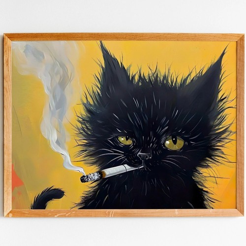 Black cat smoking cigarette - black,
