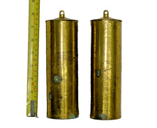 Pair of nice C18th Antique Brass Cased Lead Longcase Weights 8-day Clock Domed
