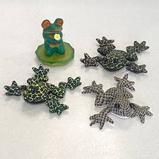 Frog Sand Animals 10 cm Set Of 3 And Wooden Hand Carved Frog On Lilly 7.5 cm....