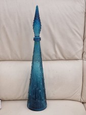 Empoli blue Wax Drip Genie Bottle Decanter 1960s Glass Vintage