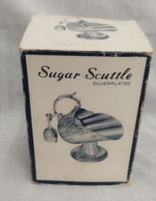 Vintage Silver Plated Sugar Scuttle With Spoon & Box Highlands Gold Washed Bowl