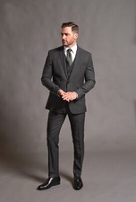 Grey Birdesye Three Piece Suit Slim Fit Wool Tom Percy