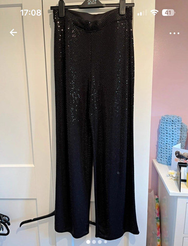 Quiz black sequin wide leg - quiz,