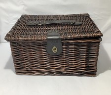 M&S Hamper Picnic Basket Wicker Medium Size Brass/Leather Catch 39 X 30 X 20cms
