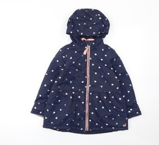 Joules Girls Blue Heart Print Hooded Rain Coat 6 Years Waterproof Jacket