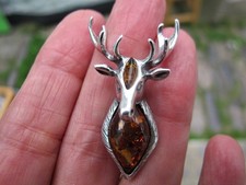 Amber Stag pendant Fossil Small Silver 925 Stamped Lithuanian personal power