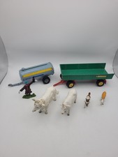 Vintage Britains Farm; 8 Wheeled Trailer, Tanker, Cows, Goats, Scarecrow.