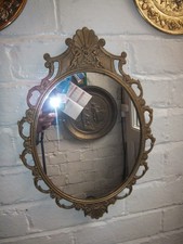 Beautiful Wall Mounted Oval Mirror with Ornate Gold Brass Frame  w Cherubs 43x29