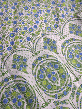 Vintage St Michael double flat sheet blue green flowers retro fabric 70s
