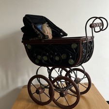 Wooden And Metal Doll’s Pram - Moving Wheels (doll Not Included)