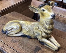 LARGE 45CM VINTAGE ART DECO CHALKWARE / PLASTER RESTING DEER FOWL FIGURINE