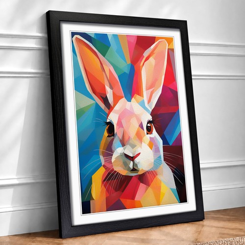 Rabbit cubism framed - cubism, art