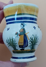 Vintage  Henriot Quimper Faience Ceramic Hand Painted jug with flowers and lady