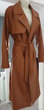 1970s Vgt Style Boho Bohemian Tan Brown Faux Leather Belted Trench Coat Mac 14 