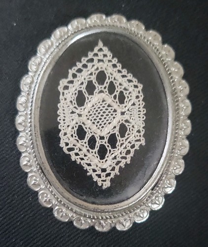 Vintage brooch white lace hand - vintage,