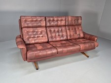 Vintage Danish 3 Seat Sofa Patchwork Leather Ski Base Highback 1970 EB10200 M3SS