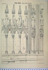 Original Old Antique Print Germany C1870 Feeburg Cathedral Arcade Column Porch
