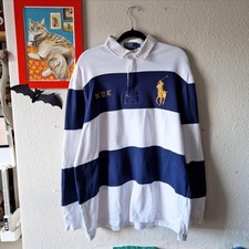 Vintage 00s Ralph Lauren large pony embroidered NYC striped rugby polo shirt
