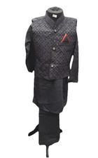 Kids BOYS Eid party wedding Indian Shalwar Kameez kurta trouser Waistcoat-Black