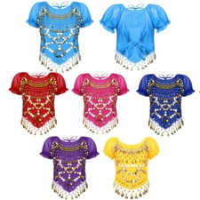 Kids Girl's Blouse Elegant Dance Costume Carnival T-shirt Tassels Crop Top Belly