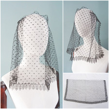 Antique Bonnet Veil Victorian Black Chantilly Lace Panel Mourning Ladies c1890