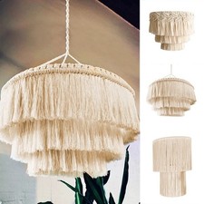 Macrame Lamp Shade Boho Hanging Light Cover Hand Woven Tassel Ceiling Pendant UK