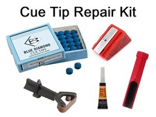 Pool / Snooker Cue Tip Repair Kit & Tip Clamp Blue Diamond Cue tips 9mm - 11mm