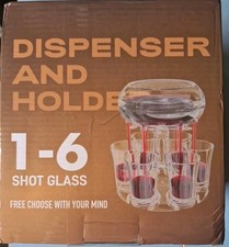 Shot Dispenser with Stand & 6 Glasses Liqueurs/Party Game/Xmas Glassware