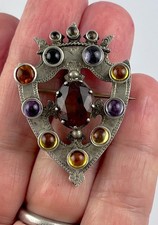Antique Victorian c 1866 sterling silver Scottish agate Luckenbooth brooch pin