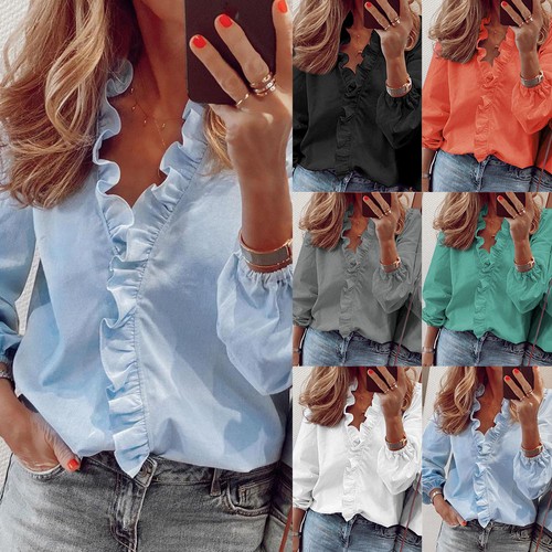 Women ruffle neck shirts - v,