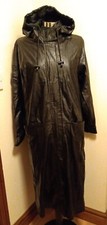 Black Leather Look PVC Full Length Hooded Coat Size S