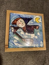 Enchanting witch flying on her broomstick. Art Original