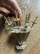 MCM Spanish Maltese Sword Brass Gold Cocktail Appetizer 12 Skewers Holder