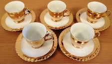 TK Thun Czech Gold & White Porcelain 5 x Coffee Cups & Saucers Vintage