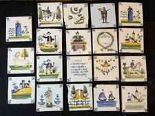 collection of 19 antique dutch delft tiles 17-18 century polychrome