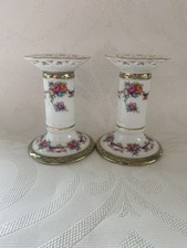 PAIR ELEGANT BONE CHINA CANDLESTICKS  ORNATE SHAPE 