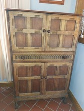 Rare Ercol Drinks Cabinet, Cupboard, solid Wood, with key & lights 1950s