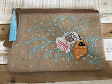 Basket Hessian Shell Clutch Evening Bag Wristlet Beach Summer Travel Unusual