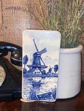 Vintage Reclaimed Delft Blue White Tile,Windmill,Rectangle,Salvage,Wall,Belgium