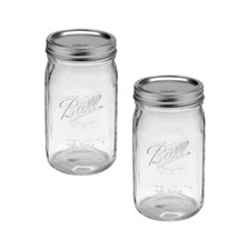 2 Glass Mason Style, Wide Mouth Jars, with 2-Part Lids