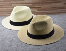 New Mens Ladies Panama Style Sun Hat Crushable Wide Brim Fedora Straw Summer UK