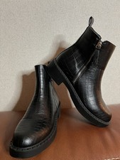 Women’s Ankle Boots Size 7 Black Schuh Chunky Chelsea Zip-Up Croc Effect New 